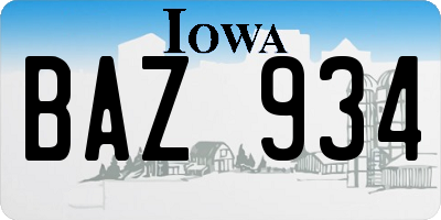 IA license plate BAZ934