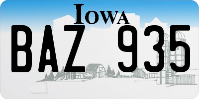 IA license plate BAZ935