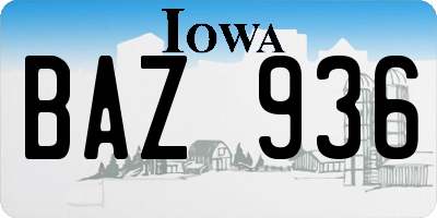 IA license plate BAZ936