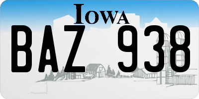 IA license plate BAZ938