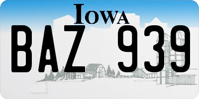IA license plate BAZ939