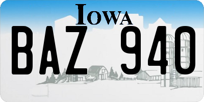 IA license plate BAZ940