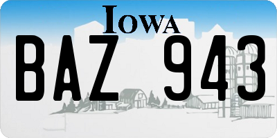 IA license plate BAZ943