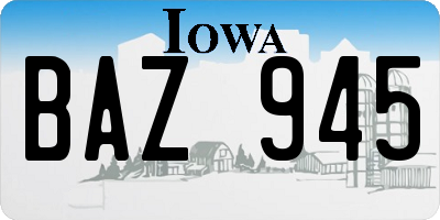 IA license plate BAZ945
