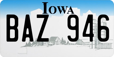 IA license plate BAZ946