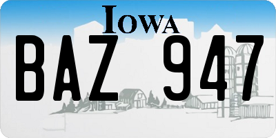IA license plate BAZ947