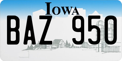 IA license plate BAZ950