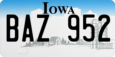 IA license plate BAZ952