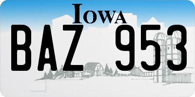 IA license plate BAZ953