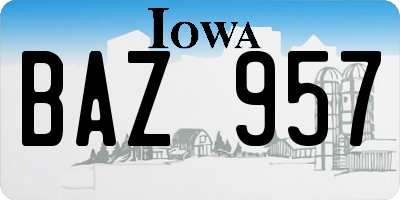 IA license plate BAZ957
