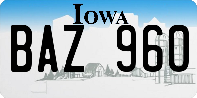 IA license plate BAZ960