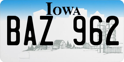 IA license plate BAZ962