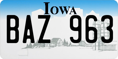 IA license plate BAZ963