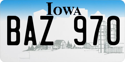 IA license plate BAZ970