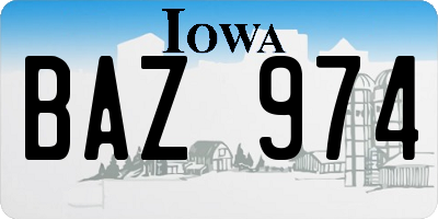 IA license plate BAZ974