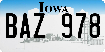 IA license plate BAZ978