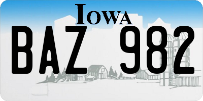 IA license plate BAZ982