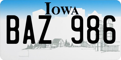 IA license plate BAZ986