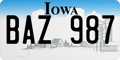 IA license plate BAZ987
