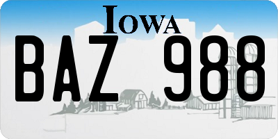 IA license plate BAZ988