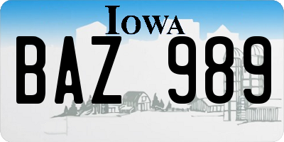 IA license plate BAZ989
