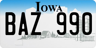 IA license plate BAZ990