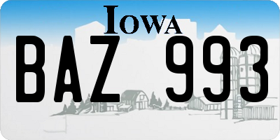 IA license plate BAZ993