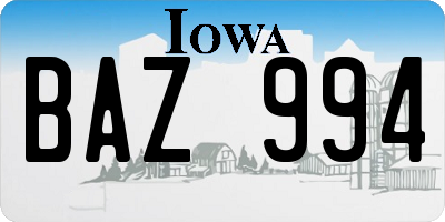 IA license plate BAZ994