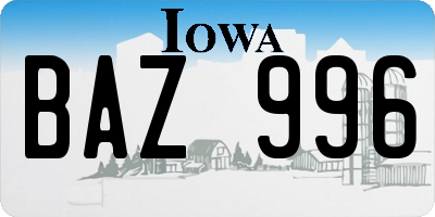 IA license plate BAZ996