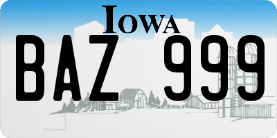 IA license plate BAZ999