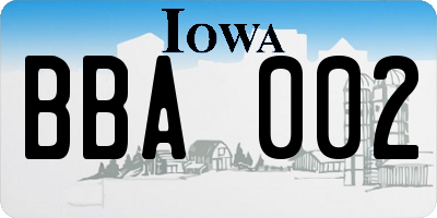 IA license plate BBA002