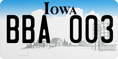 IA license plate BBA003