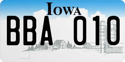 IA license plate BBA010