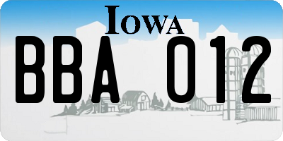IA license plate BBA012