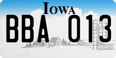 IA license plate BBA013