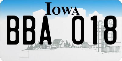 IA license plate BBA018