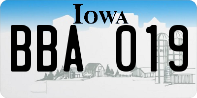 IA license plate BBA019