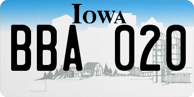 IA license plate BBA020