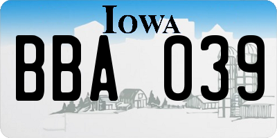 IA license plate BBA039