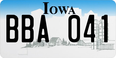 IA license plate BBA041