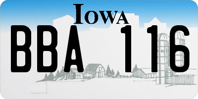 IA license plate BBA116