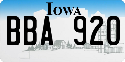 IA license plate BBA920