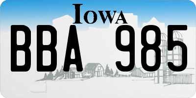 IA license plate BBA985