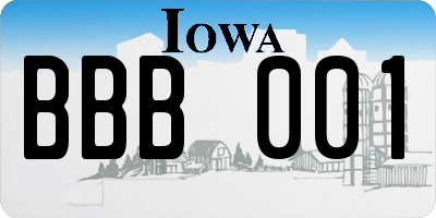 IA license plate BBB001
