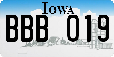 IA license plate BBB019