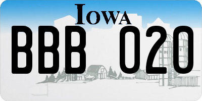 IA license plate BBB020