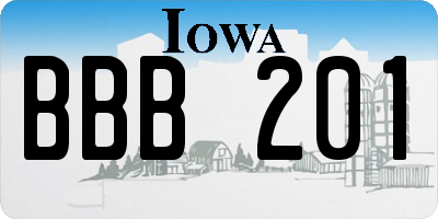 IA license plate BBB201