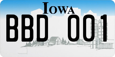 IA license plate BBD001