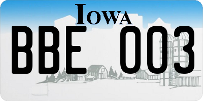 IA license plate BBE003