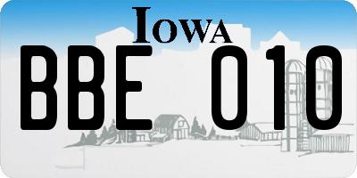 IA license plate BBE010